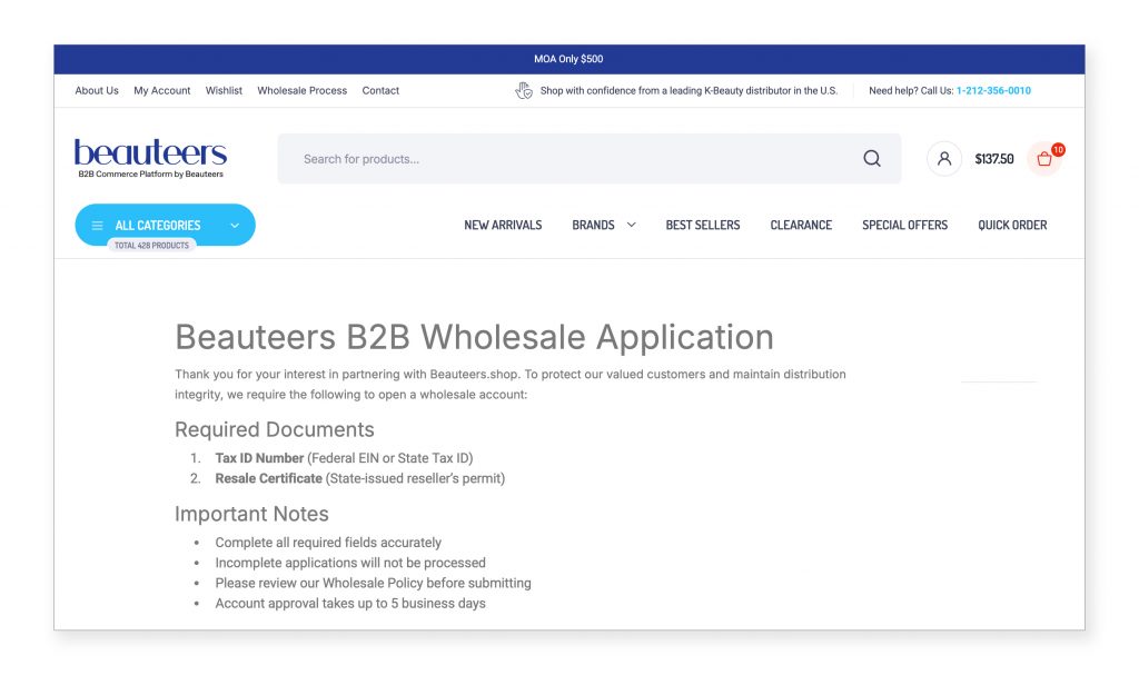 apply to buy wholesale page example